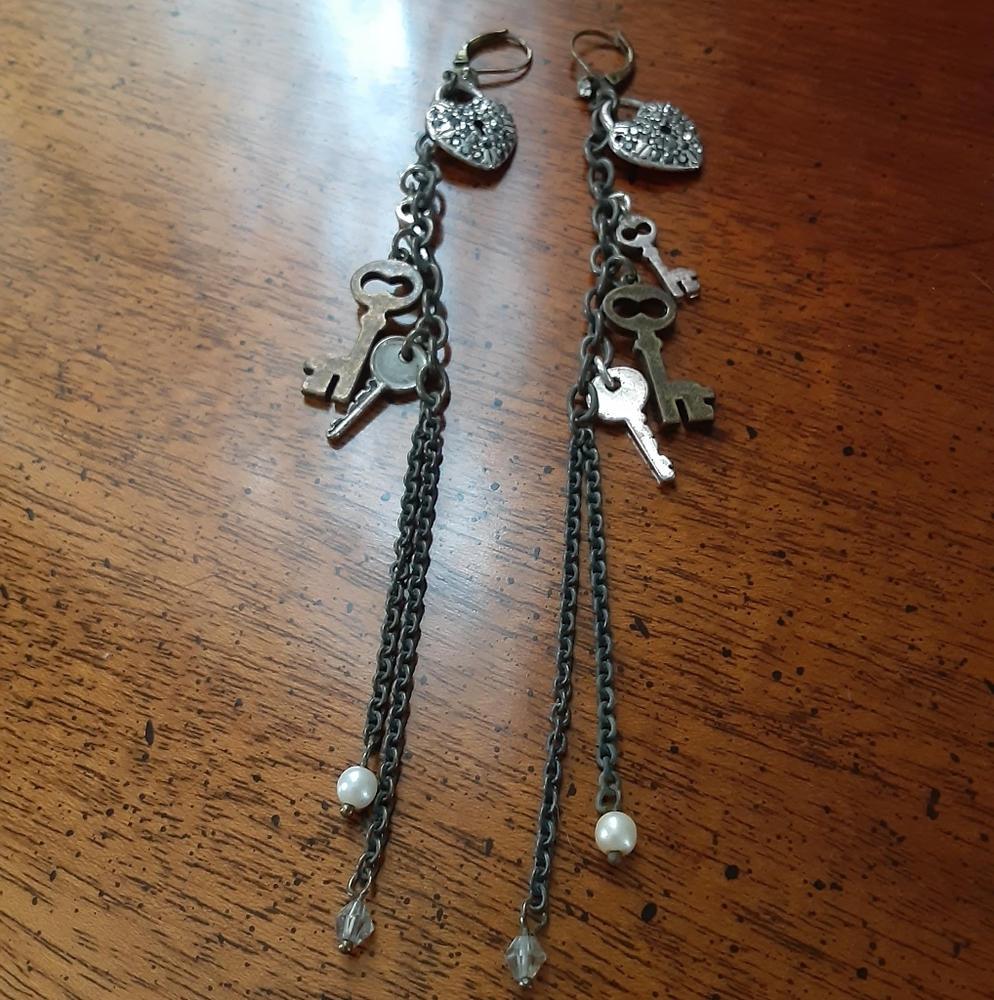 RARE Betsey Johnson Heart Key Lock Earrings
